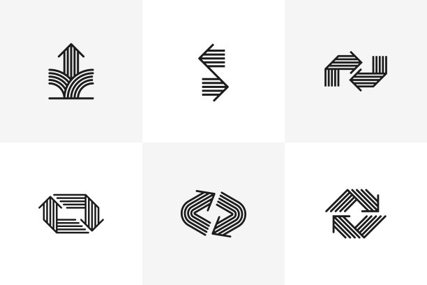 概念箭头矢量logo集孤立，双箭头符号象形集合，条纹图标箭头。图片下载