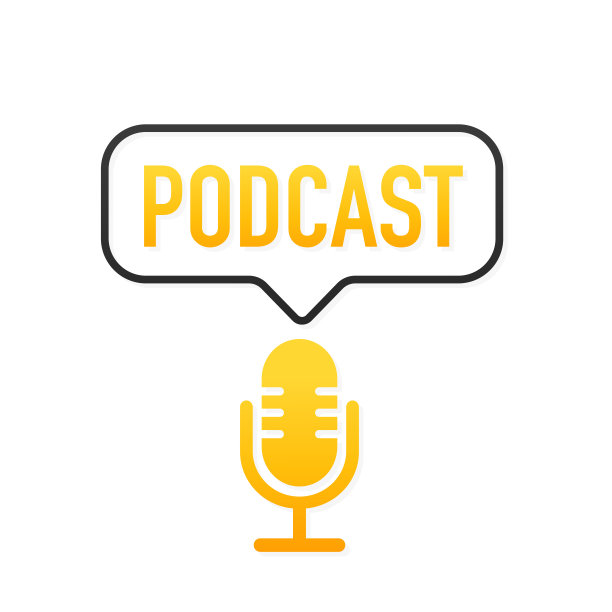 播客与麦克风在白色隔离背景。矢量图图片下载