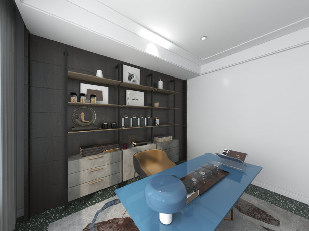 3D渲染，商务办公，书房设计图片下载