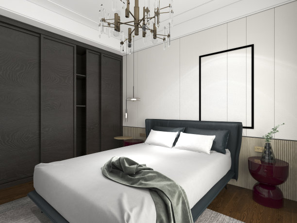 3D渲染，干净整洁的北欧风格卧室设计图片下载