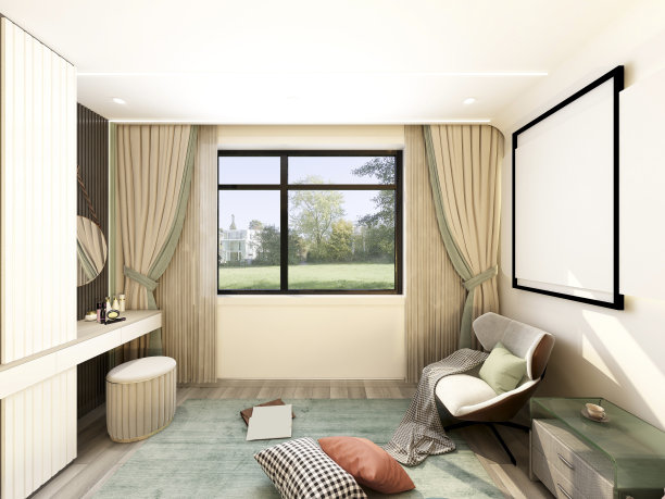 3D渲染，干净整洁的北欧风格卧室设计图片下载