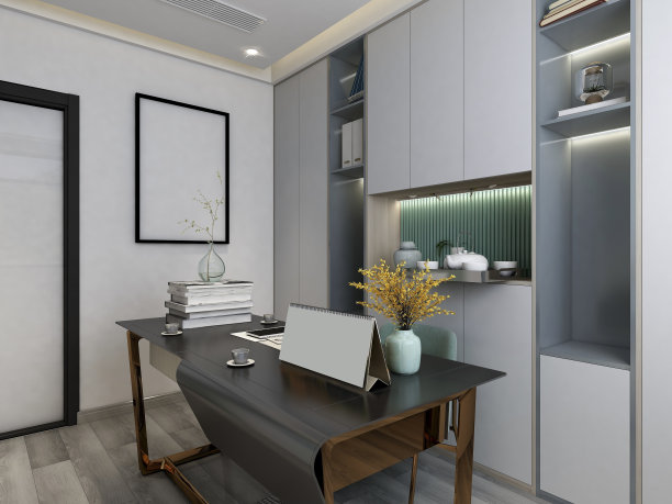 3D渲染，商务办公，书房设计图片下载