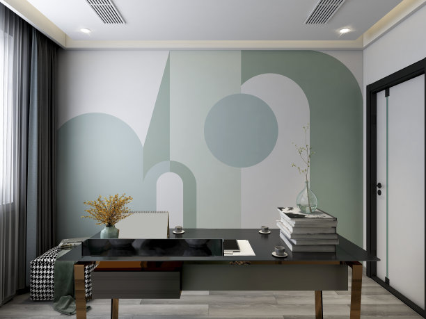 3D渲染，商务办公，书房设计图片下载