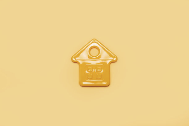 房屋符号在黄色背景上平铺顶视图复制空间。塑料黄色房子的模型。买房的概念，公寓。租房，房地产。抵押贷款，信贷，房地产保险图片下载