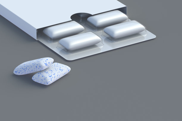 用水泡包装的口香糖。薄荷泡泡糖。副本的空间。三维渲染图片下载