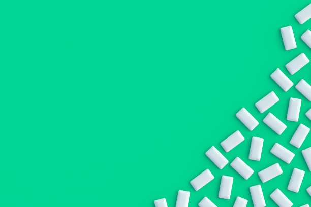 散落的口香糖。薄荷泡泡糖。副本的空间。前视图。三维渲染图片下载