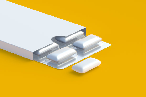 用水泡包装的口香糖。薄荷泡泡糖。前视图。三维渲染图片下载