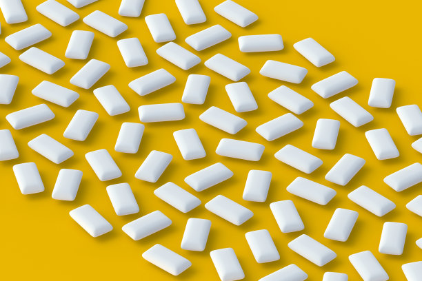 许多口香糖散落。薄荷泡泡糖。三维渲染图片下载