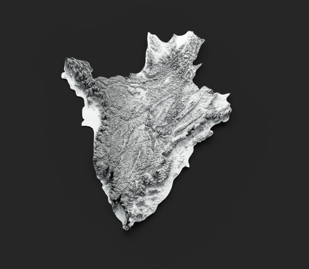 布隆迪地图，布隆迪国旗，白色背景上的阴影浮雕彩色高度地图3D插图图片下载