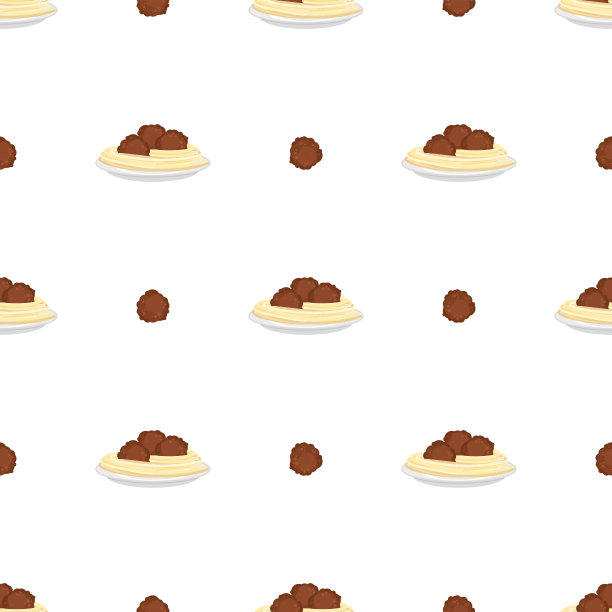 肉丸与意面花纹无缝衔接。食品的背景。矢量纹理图片下载