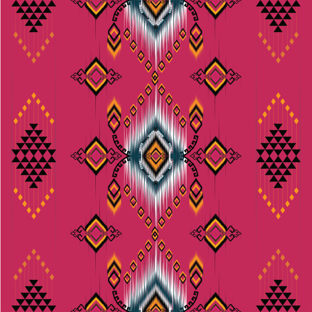 伊卡特图案设计。伊卡特图案东方非洲裔美国人印度尼西亚，亚洲，阿兹特克母题纺织和波西米亚。设计背景，壁纸，地毯印花，织物，蜡染布，蜡染布，边框，瓷砖。图片下载