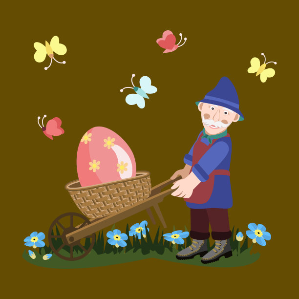 矢量-复活节彩蛋在手推车。图片下载