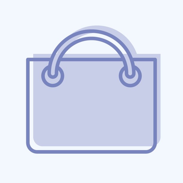 图标购物袋。与网上商店符号相关。双调风格。简单的说明。商店图片下载