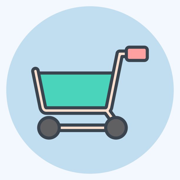 图标购物车。与网上商店符号相关。颜色搭配风格。简单的说明。商店图片下载