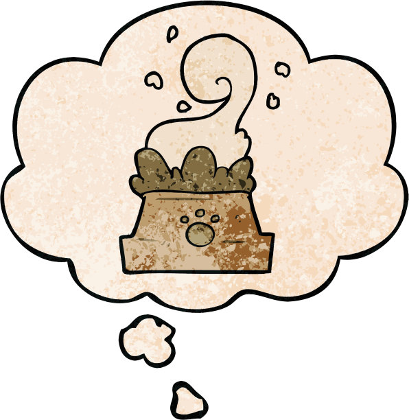 卡通碗的狗粮与思想泡沫的垃圾质感风格图片下载