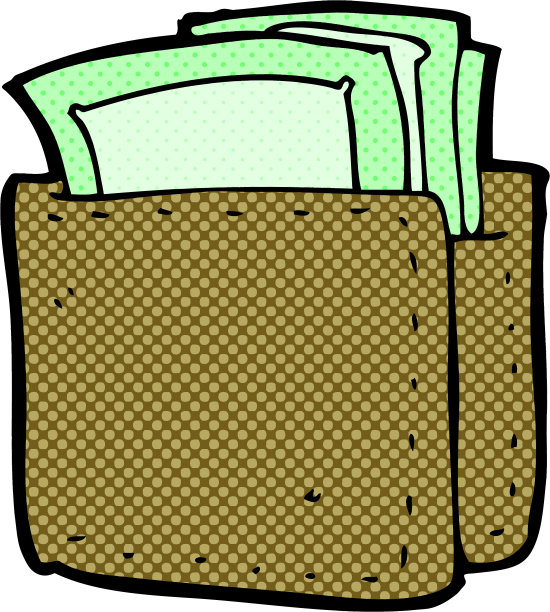 装满现金的卡通钱包图片下载