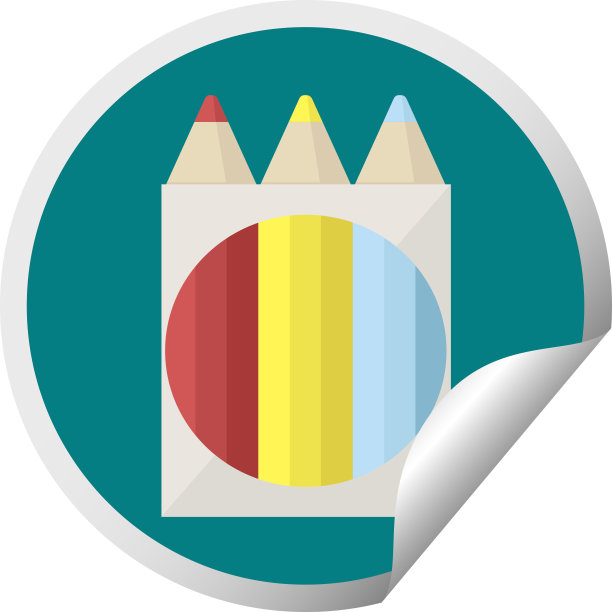 包装着色铅笔图形矢量插图圆形贴纸图片下载