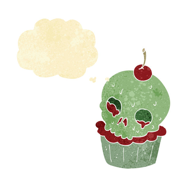 万圣节卡通杯蛋糕与思想泡泡图片下载