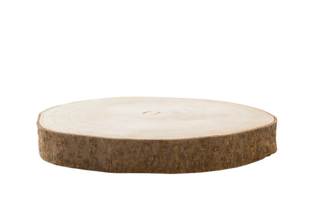 棕色木制圆形板或树桩孤立在白色背景上。透视图图片下载