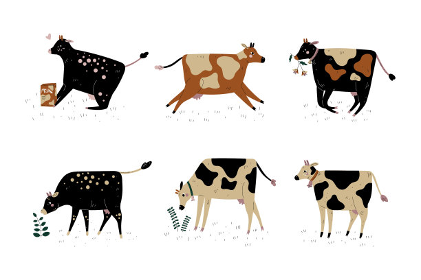 奶牛与奶头和铃铛在牧场上吃草一样图片下载