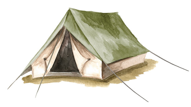 徒步旅游帐篷。手绘水彩插图孤立的白色背景图片下载