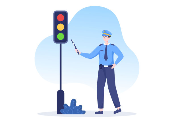 警察角色矢量插图使用制服与设置设备在平面卡通风格图片下载