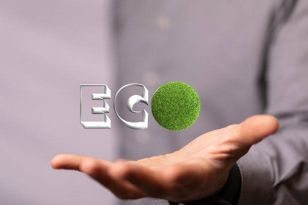 3d渲染的单词eco与字母o充满草漂浮在一只手图片下载