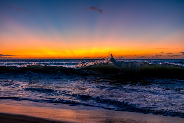 日出时波涛汹涌的美丽景色图片下载