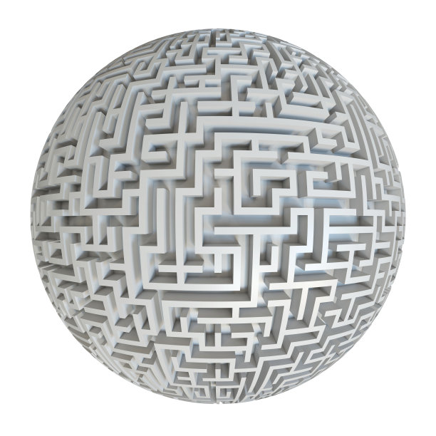 白色背景上的球形迷宫三维渲染图片下载
