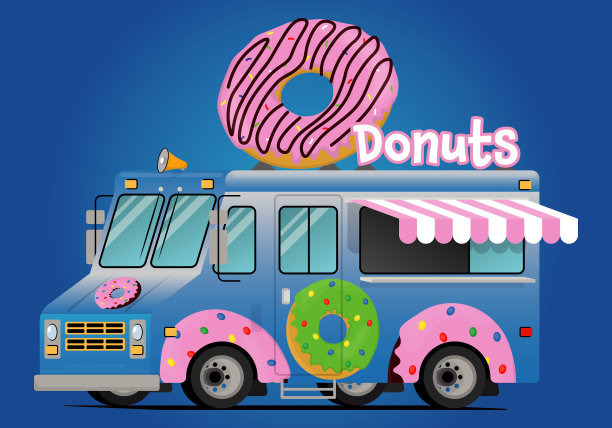有奶油甜甜甜圈的餐车图片下载