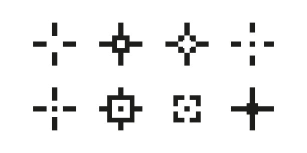 十字准星像素矢量图标。射击交叉游戏界面设计。图片下载