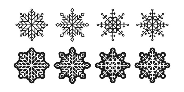雪花平面和线性矢量图标集合，圣诞装饰雪花线性符号集合。图片下载