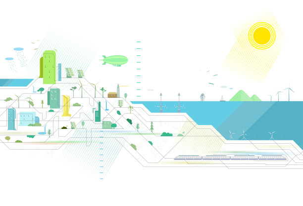 交错线A009大海与城市矢量插图图形EPS 10图片下载