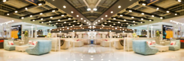 抽象模糊家具百货商店陈列室内部与散景光背景图片下载