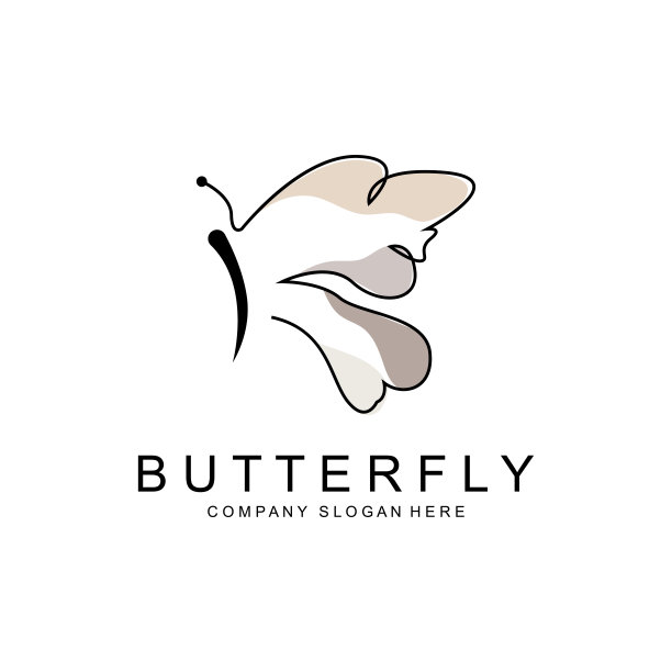 蝴蝶标志设计，美丽的飞行动物，公司品牌图标插图，丝网印刷，沙龙图片下载