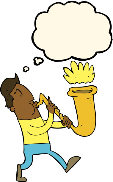 卡通人物用思想泡泡吹萨克斯图片下载