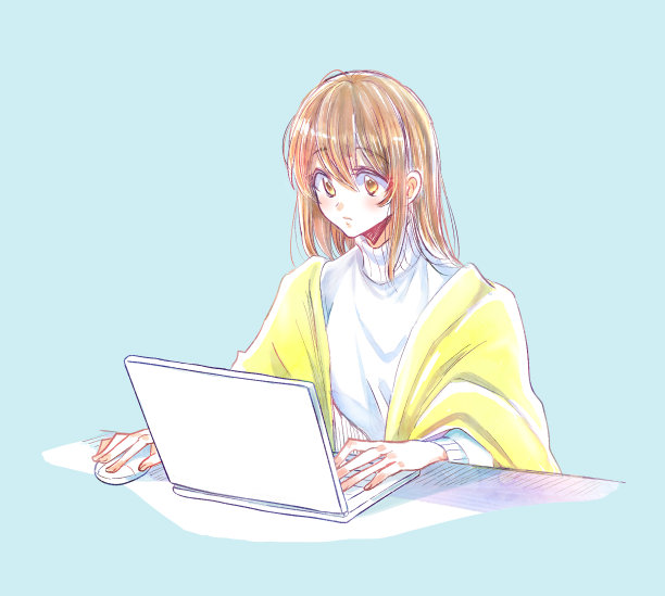 一个女人操作个人电脑的插图图片下载