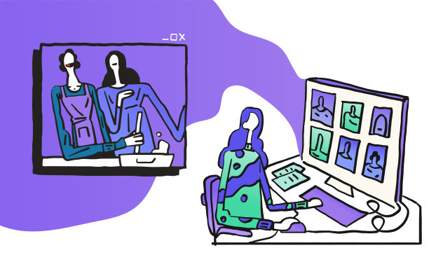 电脑商务视频会议。在家在线工作的概念。对于信息图表，横幅，网站。图片下载