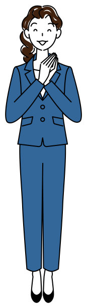 一个穿着西装的漂亮女人，在想出一个好主意后很高兴地把手放在一起。全身站立插图矢量图片下载