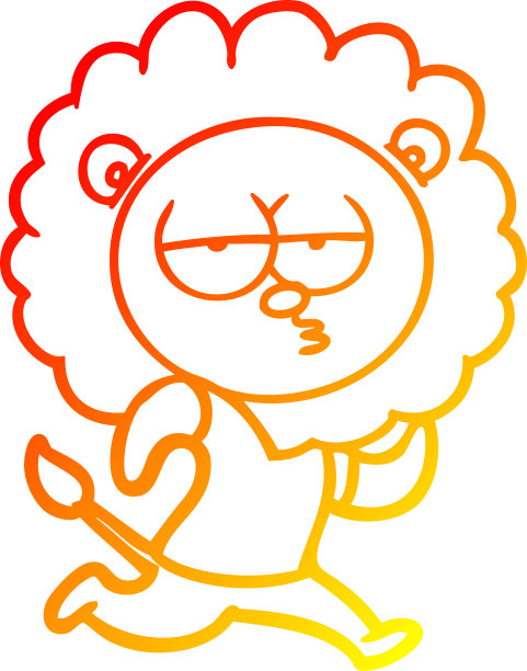 温暖的梯度线绘制的卡通跑狮子图片下载