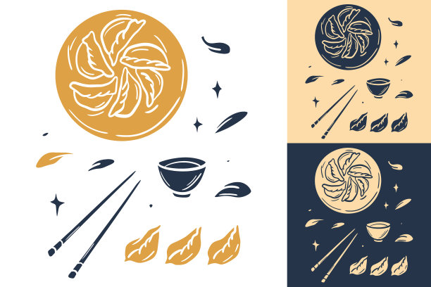 亚洲食物收藏剪贴艺术。饺子插图图片下载