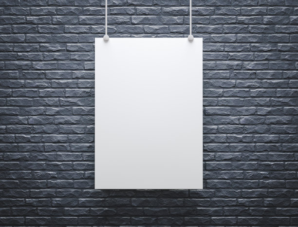 3 d演示。墙上挂着空白海报的模型图片下载