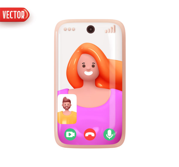矢量3d图标手机视频通讯屏幕上快乐的女人图片下载