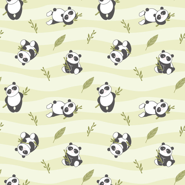 可爱的熊猫，竹子，无缝图案，儿童印花。图片下载
