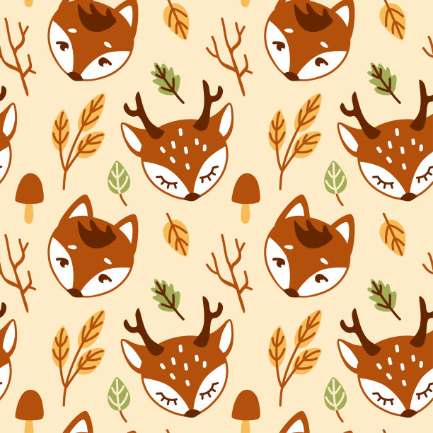 婴儿的狐狸和小鹿在秋天的森林。可爱的印花儿童产品。图片下载