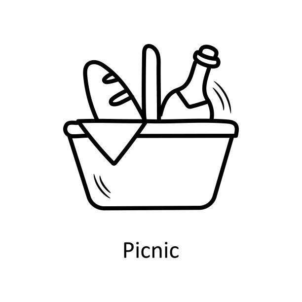野餐矢量轮廓手绘图标设计说明。情人节符号在白色背景EPS 10文件图片下载