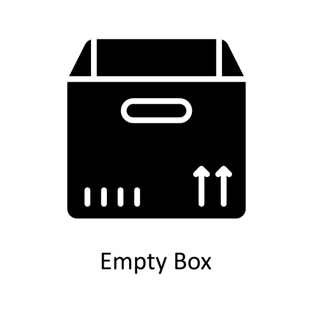 空盒子矢量实心图标设计说明。白色背景EPS 10文件上的产品管理符号图片下载