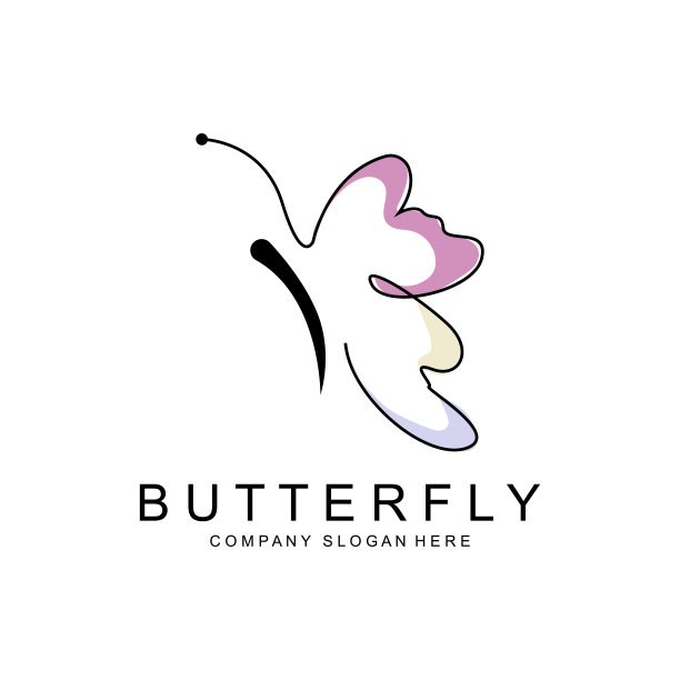 蝴蝶标志设计，美丽的飞行动物，公司品牌图标插图，丝网印刷，沙龙图片下载