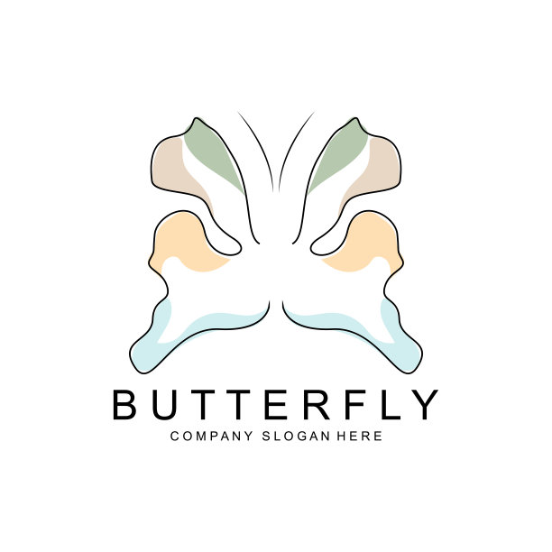 蝴蝶标志设计，美丽的飞行动物，公司品牌图标插图，丝网印刷，沙龙图片下载
