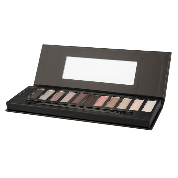 眼影调色板，在一个黑色的情况下孤立的白色背景。图片下载